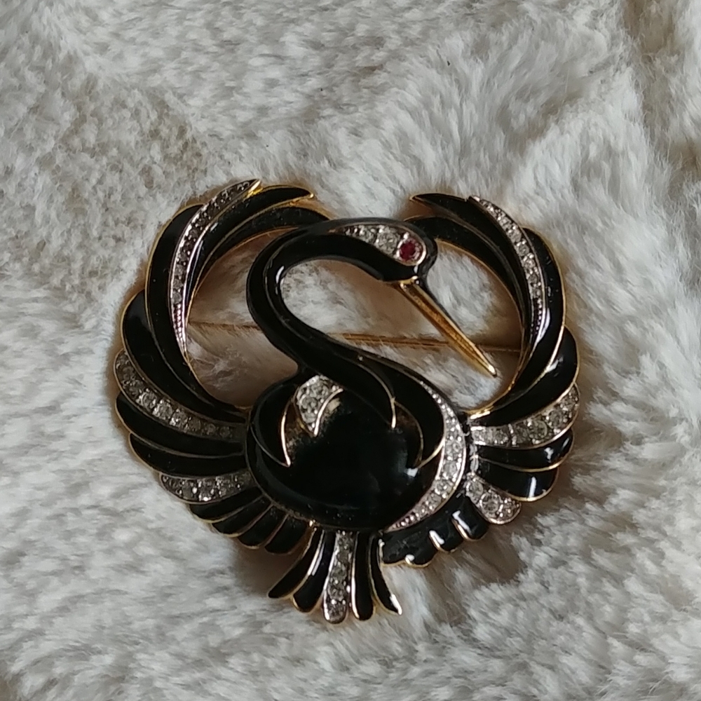 RARE signed D'Orlan vintage brooch swan